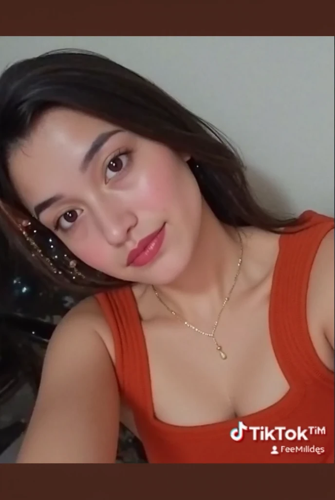 There is a woman with a pink lace dress and a necklace of sparkles, is smiling, 25-year-old woman from Cuba, Imane Anys, looks like Fabiula Nascimento, Alanis Guillen, fair skinned, Violet Myers, by Gina Pellón, Instagram post, profile picture, Malika Favre, ayahausca, with brown skin curly hair curled up on top of the head, sexy and seductive look, with ultra realistic and detailed eyes, skin texture with ultra HD quality, a gold ring bricno, lips with pink lipstick, ultra realistic 4k skin texture
