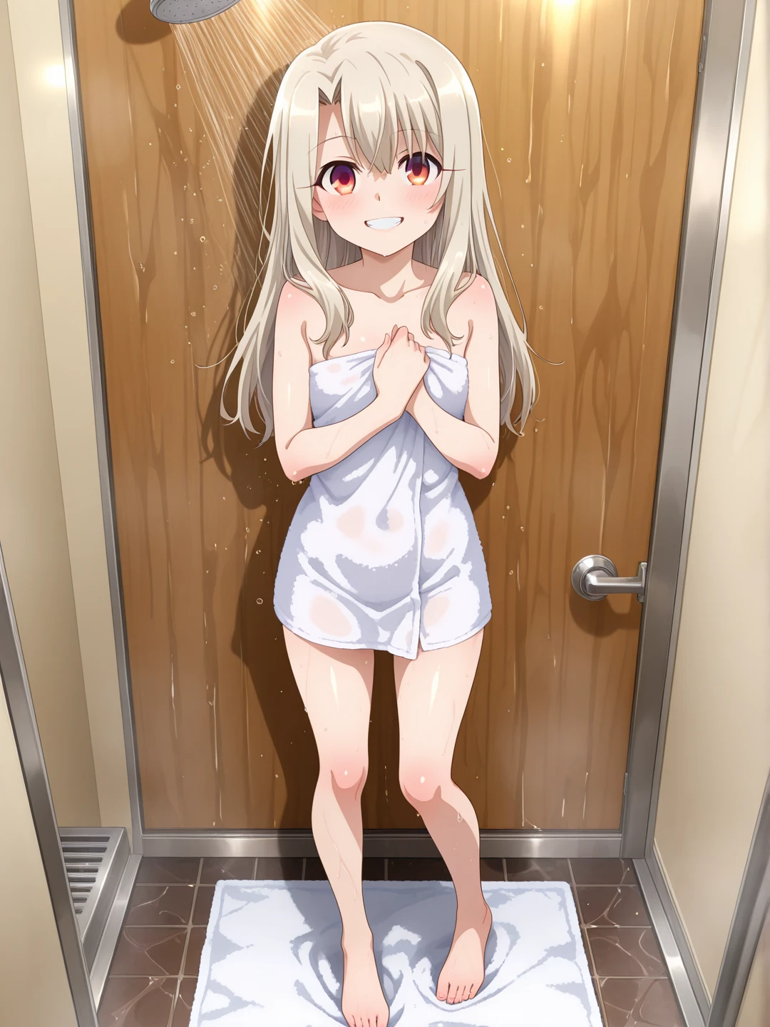 NSFW , (Highest quality:1.5, High resolution, 4K, Detailed lighting, Shaders), Illyasviel von Einzbern alone, Cowboy Shot,Long Hair, Gray Hair, Red eyes, ((Swimsuit))++ M-shaped foot Sexy Looks Seductive gestures atmosphere Super blushing Realistic locker room Please put your feet up, nude, Sweat, Shiny skin, Heavy breathing, ( Sex, Sexual intercourse, put in, Heterosexual, Moving lines, Motion Blur, Talking Spirit:1.1), (level, On my back, bed,Subjective:1.1)(( On the body / Bukkake with excess semen splashing))