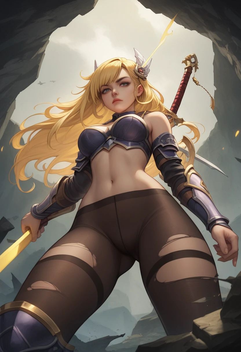 "General Eldon Luo Huan Broken Star,In the fierce battle of the Valkyries,Sand and gravel fly,smoke-filled,Swords interlaced,The burly Valkyrie leaps into the air。",Valkyrie was stabbed in the navel with a knife