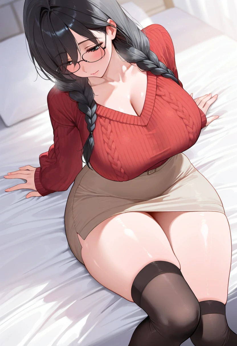 mature beautiful wife，Large Breasts，whey，Shy，blush，The room is very dark，red lace，red lace，stockings，Close your eyes，pant，earrings，Lipstick，black hair，Thin clothes，Side braids，Sweat，cloudy day