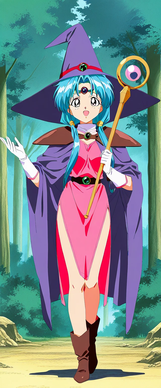 Anime girl, short black hair, elf ears, red eyes, vampire, sorcerer, magician, witch, big witch hat, robes, elegant