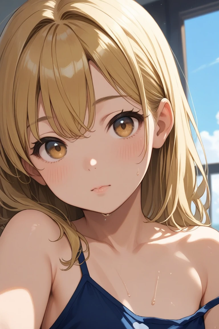 One Woman, Highest quality, masterpiece, Super Resolution, super high quality, Large Breasts, Idol, Beauty, ((From the front 1.2)), Cleavage, 8k, High resolution eyes, High-resolution contours, ((Forehead visible 1.3)), Stylish, High-resolution pupils, blush, High resolution face, High resolution breasts, Ultra HD, Open your mouth, Upper Body, High resolution mouth, Sexy body, ((Super cool face 1.5)), ((Hanging 1.6)), Broken bangs, Yellow Eyes, model, Mature Woman, Adult women, Beautiful clavicle, High resolution hair, Mother, maternal, Underboob, Sideboob, Married Woman, couple, super beautiful, Charm, Alluring, Open your mouth, Blonde, short hair, Micro Bikini, Beach,