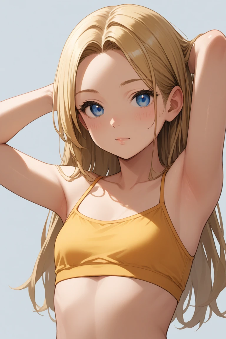 ((masterpiece)), ((Best quality)), (Portrait of a beautiful girl), Perfectly detailed eyes, Perfectly detailed face, Ultra detailed nose, open mouth, radom colored shorts, perfect teeth, bare shoulders, Charming, perfect face, dimple on the cheek, depth of field, a high resolution, ((Real skin texture)), (proportioned arms), thin lips, random hair color, floating colorful hair, thin waist, orange pastel background, completely naked