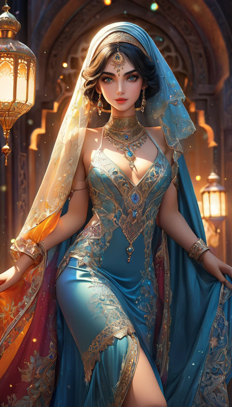 ((Best Quality)), ((Masterpiece)), ((Ultra High Resolution)), (Intricate Details), (Soft Lighting), Cinematic, Dramatic, Composition, Clear Sky, Fauvism, Surreal, Epic, Awe, Crazy Level of Detail, 8k wallpaper, AS-MidAage, {an extremely delicate and beautiful girl}, (Beautiful body), (Mesh T-shirt), short hair, (Brunet: 1.5), 35mm, sharp, surreal, necklace, (detailed ornament), hair accessories, earrings, bracelets, rings, jewelry, soft lips, pink lipstick, blue eyes, double eyelids, makeup, normal breasts, real human skin, lens flare, shadow, backlight, depth of field, natural lighting, street background, smile, blush, golden ratio, wide shoulders, thin waist, (same character, front), (direct lens: 1.4), (full body: 1.8), arms outstretched down, High Heels, (standing: 1.6), Facing Viewer, Full Body Photo (FLS), Single, Vanishing Point
