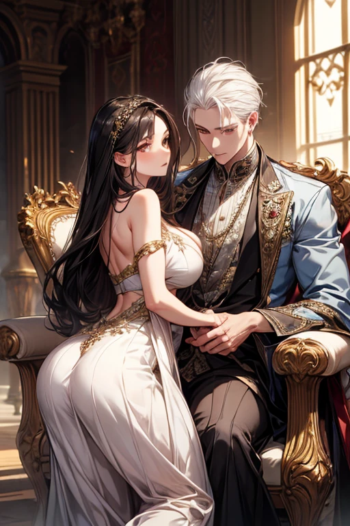 In the grand medieval ballroom, illuminated by the soft glow of flickering torches and adorned with intricate tapestries, a pair of lovers moved gracefully across the polished marble floor. The air was filled with the melodic strains of a minstrel's lute, weaving a tapestry of enchanting notes that seemed to embrace their every step.
He, a gallant knight with chiseled features and eyes as deep as the night sky, donned his finest attire—a velvety tunic adorned with golden threads and a polished suit of armor that gleamed under the gentle light. His gloved hand rested gently on her waist, his touch firm yet tender, as he guided her with practiced ease.
She, a vision of elegance and beauty, wore a gown that cascaded in waves of silk and satin, the color of midnight with accents of silver that shimmered like stardust. Her hair, adorned with delicate jewels and a single blooming rose, framed a face that radiated both innocence and passion. Her eyes locked onto his, sparkling with a mixture of devotion and desire.
As they danced, their steps were perfectly synchronized, a harmonious ballet of movements that spoke of an unspoken connection between their souls. The ballroom seemed to fade away, leaving only the two of them locked in a timeless embrace, swaying to the rhythm of their hearts' desires.
Around them, nobles and courtiers observed in hushed admiration, their whispers blending with the music like a soft breeze through the open windows. The lovers were the center of attention, yet in their shared world, they were the only ones that truly existed.
With each twirl and dip, their laughter mingled with the melody, a symphony of joy that echoed through the opulent chamber. Their love was a story written in every step, every glance, every touch—a story that transcended the constraints of time and place, a story that would be told for generations to come.