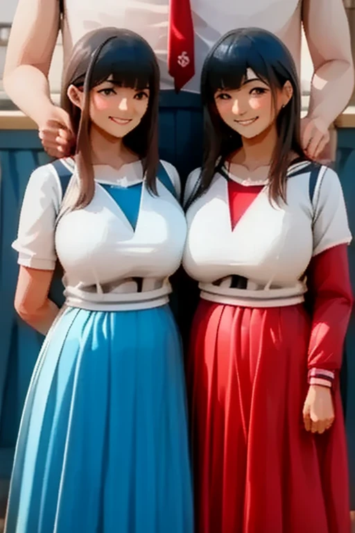 (( FFM 2 MILF LADIES and a handsome young man)) improve, smile, happy, ffm trio, Group photo, double girls ,  love triangle , age difference, detailed, realistic characters, portrait, high quality, 8K, professional photograph, studio lighting, vivid color, bokeh, Cinematic