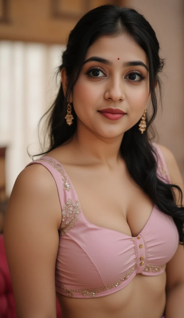 indian model with pink color lipstick face only