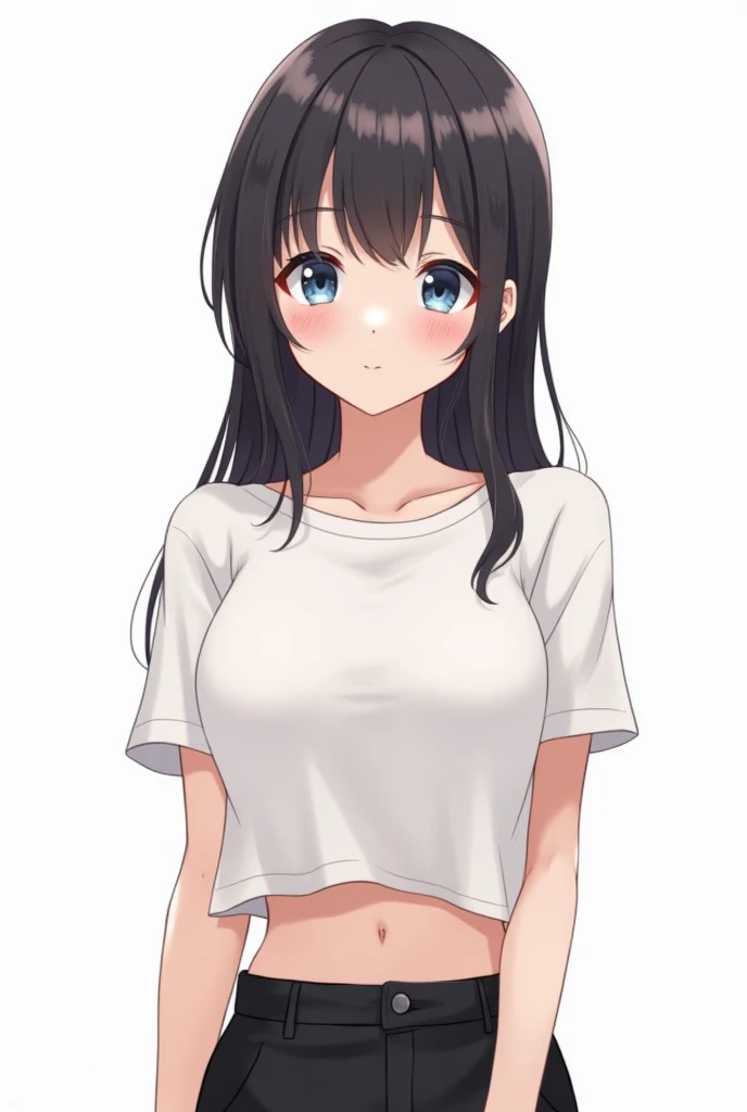 one beautiful girl, 15 years old, Still an innocent face、droopy eyes、big breasts、small ass、(The skin in the white lace panties is as white as snow、Long black hair down to the waist、have a lot of hair、bangs、(school uniform)、(white short sleeve sailor)、(Lower body is only white panties.:1.5)、inner thigh、front、very shy, shy smile、(not wearing a hat:1.5)