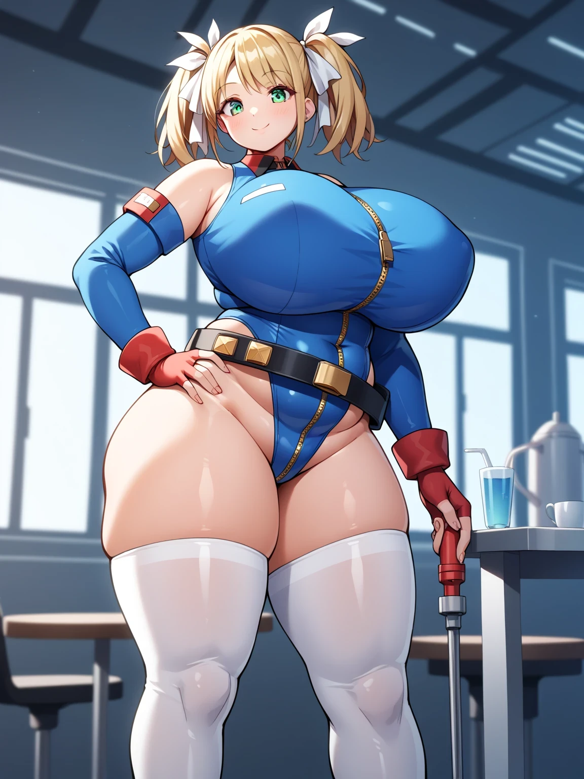 ecchi, milf, curvy, cyberpunk, full body, short hair, dark brown hair, heavy Jacket, thin, tall. lace trimmed jacket, high quality, choker, small breasts, gentle expression, blue highlights in hair, messy hair, orange eyes, (large boobs:1.3), erected nipples, sexy lips, hyper largest_breasts!! with the type of boobs_melons, (cleavage:1.3), (cameltoe:1.3),