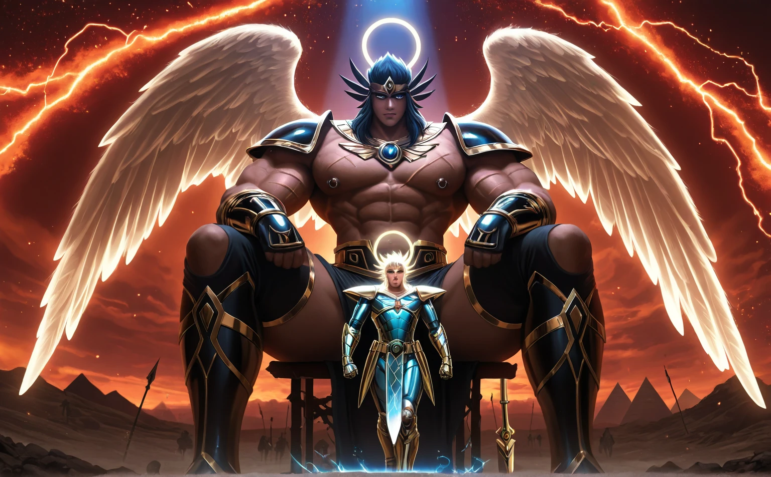 A western god with powerful back to the camera, standing in the middle, next to a lot of beautiful angels, steps into the sky, holy light, exquisite works, 8k, surrealism, 3d