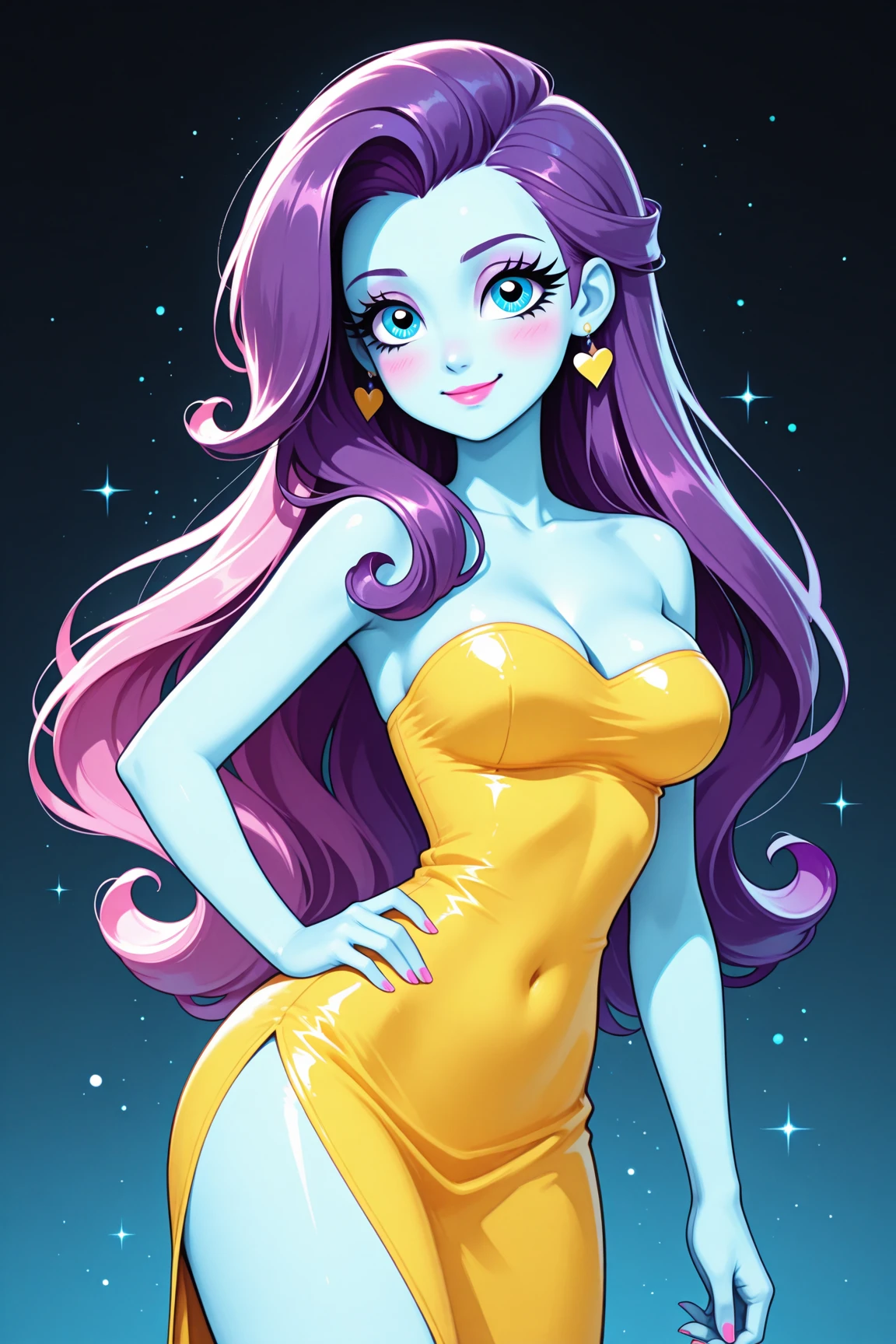 1girl, (basety style:1.2), muscular, artist name, aurora, blue dress, blue eyes,
breasts, choker, city lights, cleavage, constellation, crescent moon, dress, earrings,
earth \(planet\), fireflies, fireworks, full moon, galaxy, jewelry, large breasts, light
particles, long hair, looking at viewer, milky way, moon, moonlight, night, night sky,
pink hair, planet, purple hair, shooting star, skirt hold, sky, smile, snowing, solo, space,
star \(sky\), star \(symbol\), starry background, starry sky, starry sky print, tanabata, telescope, twilight, watermark
