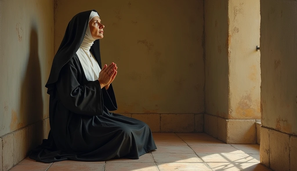 A cover with a depiction of a young nun, linda, perfeita, bonita em um jardim exuberante, looking at the horizon while holding a rosary in his hands. Ao lado dela, uma figura sombria, parcialmente obscurecida, representando o mafioso, com um olhar intenso e determinado. The title of the book, "Caminhos Interligados", poderia estar em letras delicadas e intrincadas, highlighting the complex connection between the protagonists.