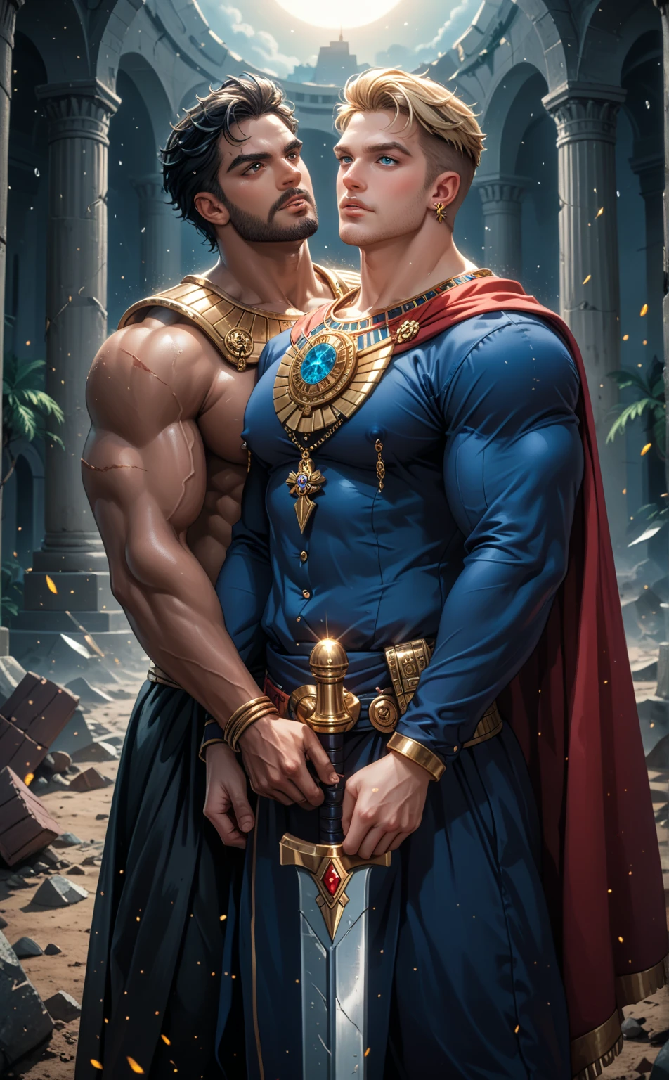(man:1.5),1 man,male, muscle, 1 chico, muscle, pectoral, muscular, Mature man, 35 years,1 man,macho man,perfect body,an extremely delicate and beautiful detailed face,((by rubio,cute hairstyle,short by rubio)),(((blonde very short beard, blonde very short beard))), (((blue_eyes:1.3))),Intricate eyes,beautiful detailed eyes,symmetrical eyes,perfect face, cute hairstyle,perfect proportions, thick, ((detailed face)),macho man,
(male Caucasian Prince),Prince,
(((shiny skin:1.5,tanned skin,shiny skin: 1.5,tanned skin,shiny skin,very shiny skin,shiny body))),powerful,heroic,NSFW,
Caucasian,elegant,
(open to that, arabic fashion,Arab of that, Cowboys,White shirt, Masculine traits, modern style,Arabic clothing),(((blue toga, blue toga suit, wearing a blue toga:1.3,arab blue toga))),(arabic jewelry,Intricate necklace),((bulge in pants)),(((Intricate outfit,Intricate clothes,embellished suit))),
(dynamic pose:1.0),ashamed,(centered,Scale to fit dimensions,rule of thirds),
inside,interior,((room in a greek temple:1.3,columns of a greek temple:1.3)),scenery:1.25,((Intricate scenery)),((winter decorations)),
(Bright winter decorations),High resolution,sharp focus,(ultra detailed,extremely detailed),(photorealistic artwork:1.37),(extremely detailed CG unity 8k wallpaper),(((vibrant colors,vibrant theme))),(Intricate),(masterpiece),(Best Quality),