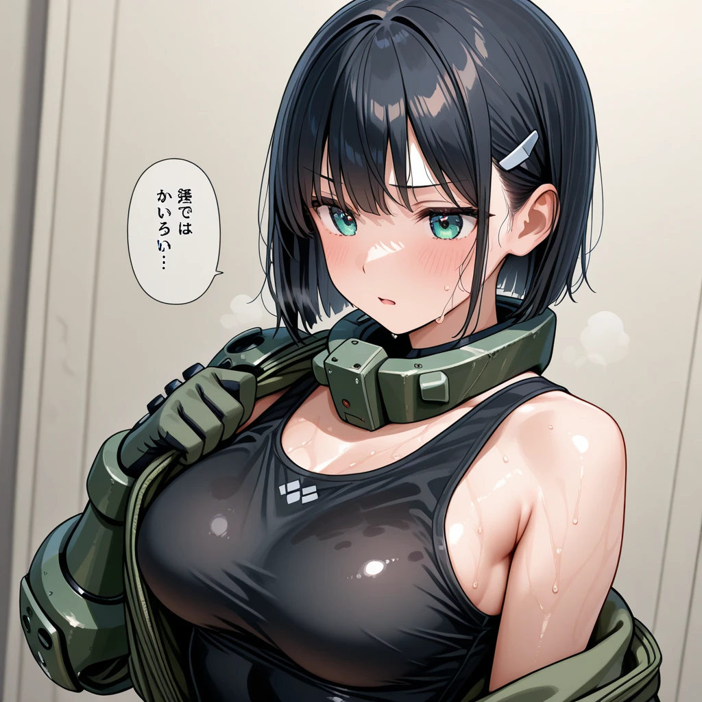 Sexy instructor，She is twenty-seven or eighty，Height 1.7 meters，have(Short black hair:1.6)，Beautiful appearance，Skin appears healthy wheat color。Beautiful officer with devilish figure，High cleavage，In the upper body(Dark green tight transparent vest:1.3)Under the background.，(The slender and straight legs of the lower body are quilted(camouflage pants:1.2)Wrapped), A belt is tied around the slender and soft waist.，This highlights the towering chest even more。(Naked of breast),(see through clothing:1.2),anatomically correct,(Conspicuous nipples)