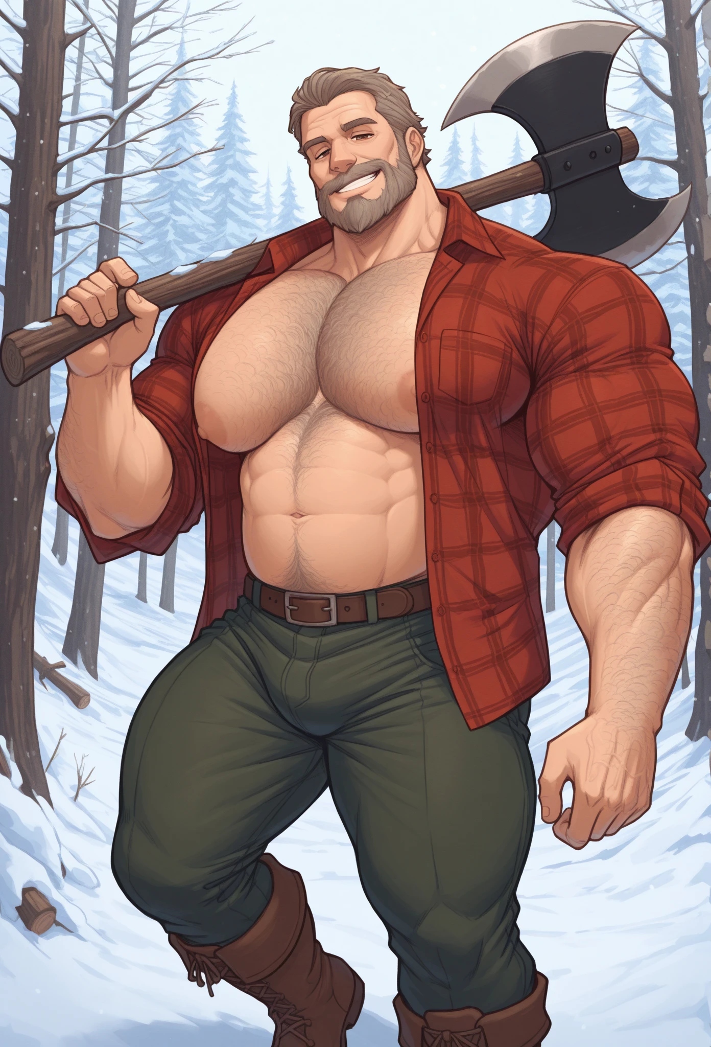 ((best quality)), ((masterpiece)), (detailed), a young hairy man, large cardigan, big dick, big dick, ((perfect dick)), big balls, lots of cum everywhere, winter, he is standing on balcony, drinking coffee,