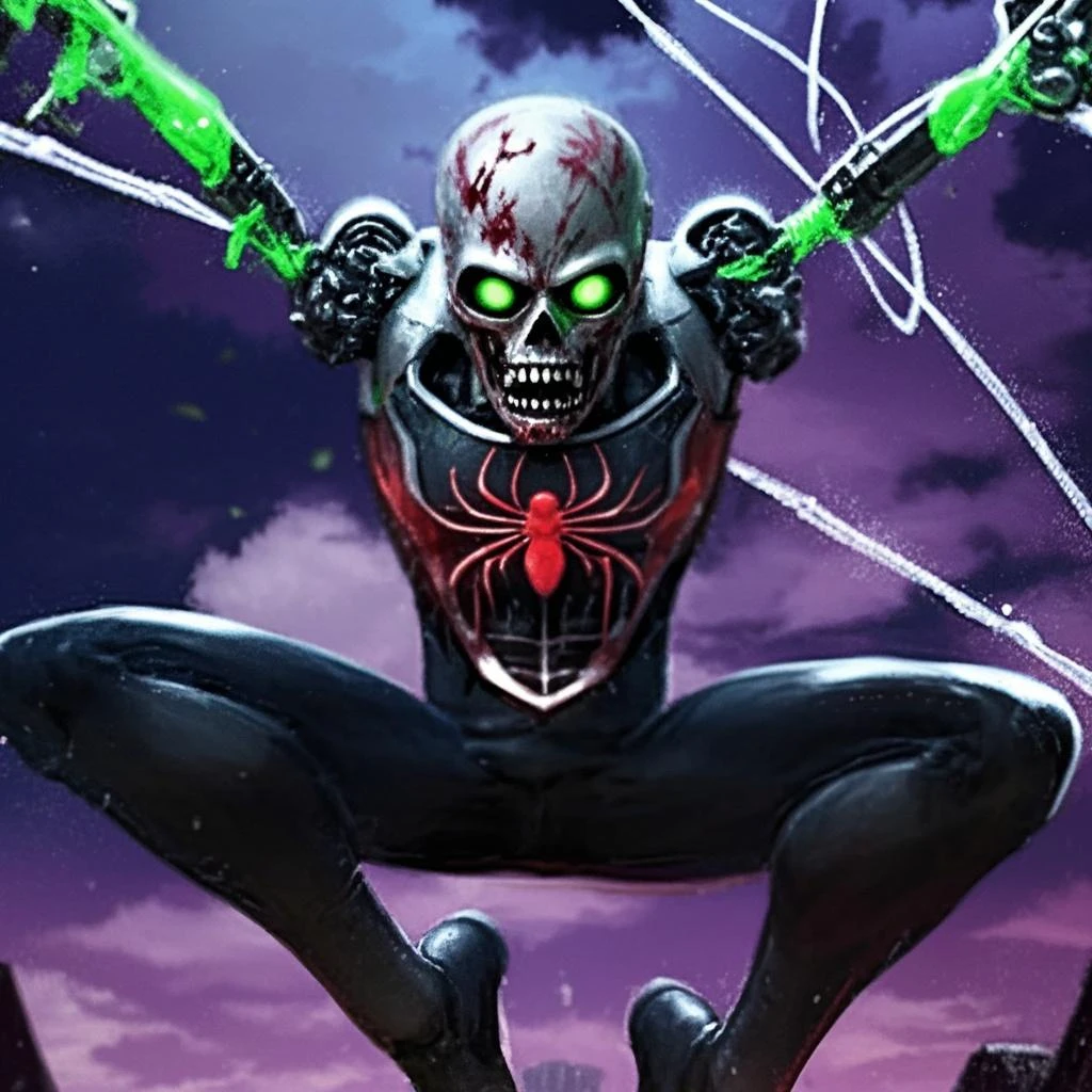 A dark, eerie scene featuring a character with white hair and red glowing eyes. The character is wearing a black outfit with a high collar, and a black mask covering the lower half of their face. The background is dimly lit, adding to the mysterious and ominous atmosphere. The character's red eyes stand out prominently against the darkness. The image is vertically oriented.One boy
