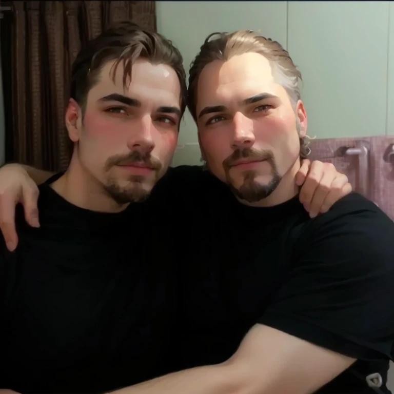 2 heads, male, twins, hunk