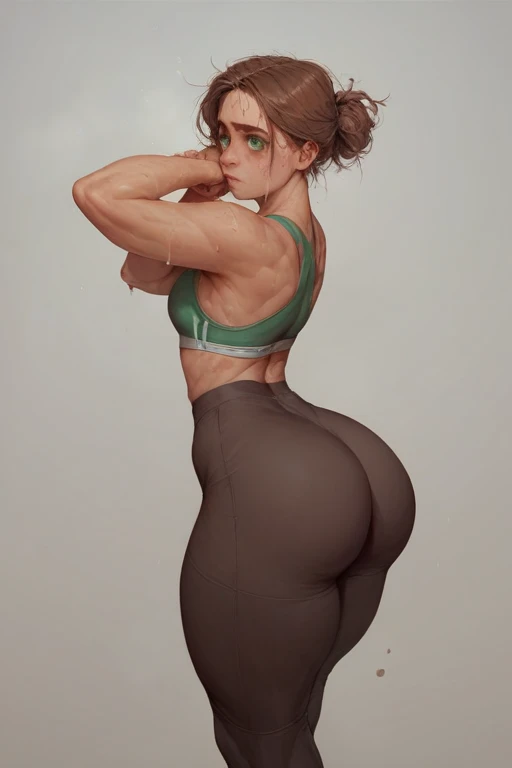 score_9, score_8_up, score_8, score_7_up, score_7, score_6_up, score_6, score_5_up, Score_5, girl, beautiful face, turn back, double braid , small hair, narrow hips , sports bikini, black panties, juicy ass, sexy adult , posing , halfbody portrait , back view , from below