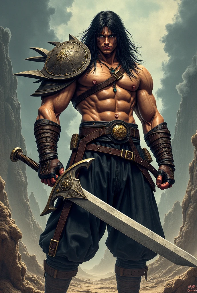 warrior without much armor holding a sword facing forward with only traces
