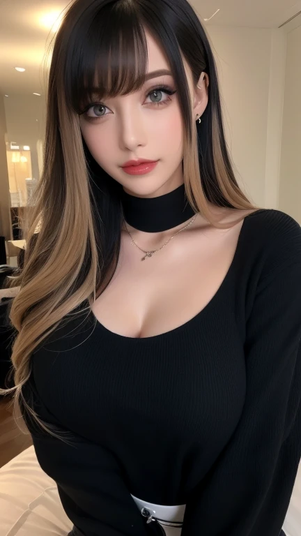 There is a woman in a black dress posing for a photo, Long hair and sharp eyes, Yoshitomo Nara, Belle Delphine, Model elisajes from acquamodels, Popular on cgstation, 19 year old girl, Sakimichan, sexy look at the camera