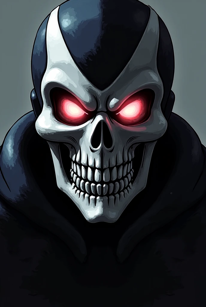 Zombified skeleton in batman suit half face is zombie half is  batman's mask