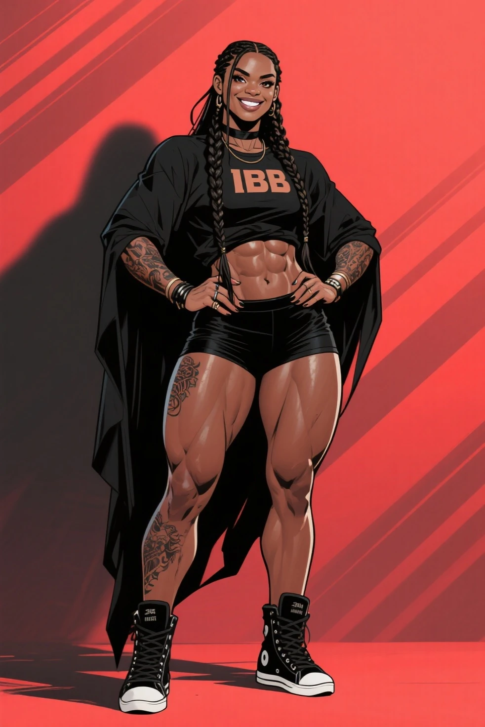 realistic, mean based and cruel female thug gangster, girl on steroids and growth hormones, veiny vascular and extremely massive girl, perfect and flawless musculature, leather jacket outfit, baggy cargo pants, cheap ghetto style, massive broad shoulders, wide hips, impressively large deltoids traps, huge calves, pumped thighs, extremely large bulky musculature, ultra shredded muscle