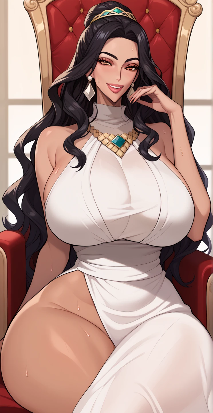 1chica, solamente, Afrodita, cabello rubio, adornos para el cabello, flores en el cabello, pechos enormes, dress shirt, escote, cuello, pulseras doradas, obra maestra, mejor calidad, colores vibrantes, NSFW, oversized gigantic breast, Mujer completamente madura, ojos azules, Cabello largo, Lugurian face, white panties, on a bed, bottom room, (Beautiful,big size senos:1.4), (Beautiful_cara:1.5), (estrecho_cintura)