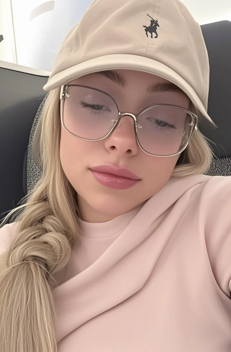 ((mulher loira)stand up, selfie shot, pink hat, blonde hair, sunglasses,Amouranth, mais conhecido como Amouranth, jovem Amouranth bonito, in floweer camp, garden, big breasts nude