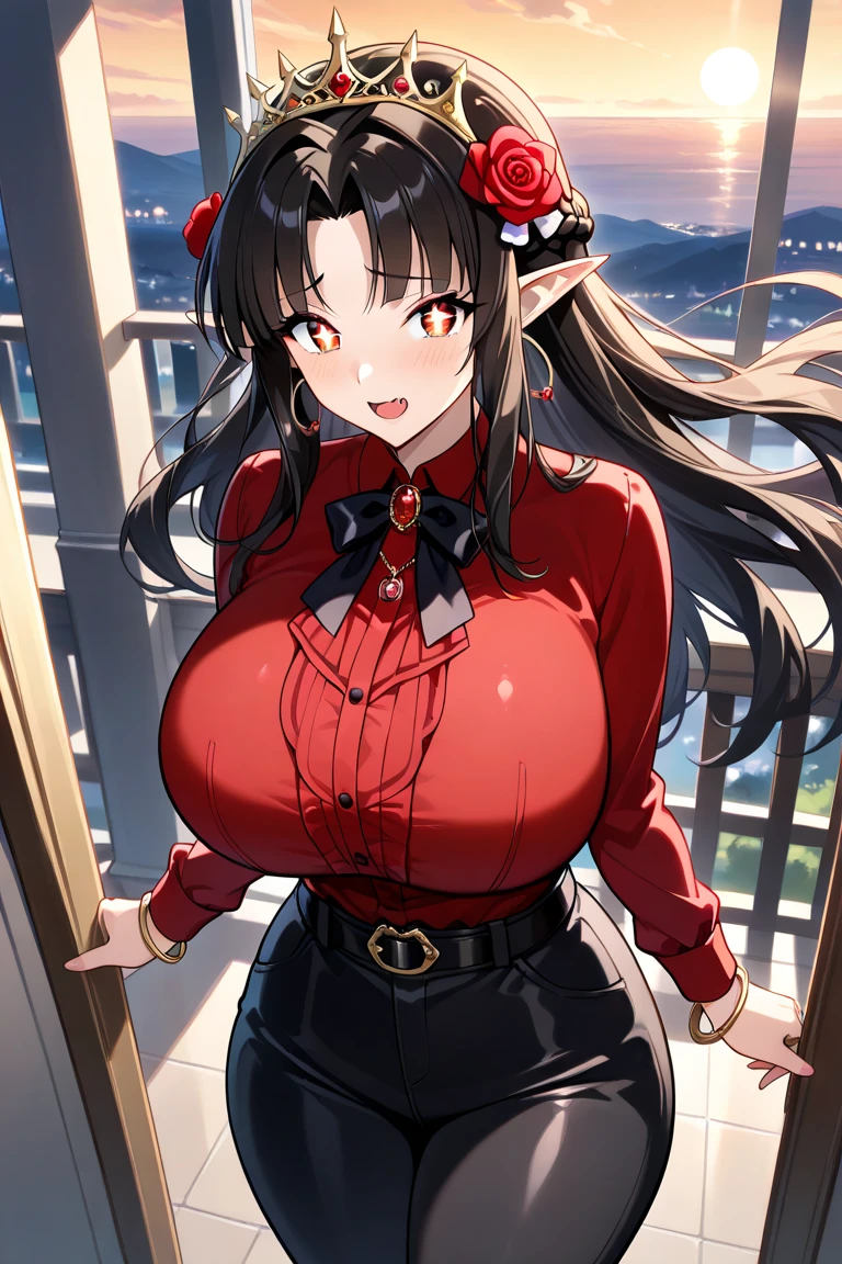 A woman squeezing her own colossal breasts