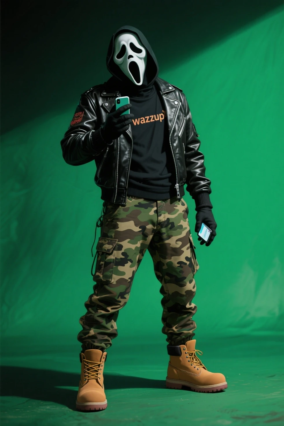 arafed man with green mask taking a selfie in a bedroom, lil peep, fully tattooed body, green skin!, green facemask, green hood, green skin, green colored skin!!, green skinned, green colored skin, green head, album art, green face, style of seb mckinnon, bladee from drain gang, green body, full body picture