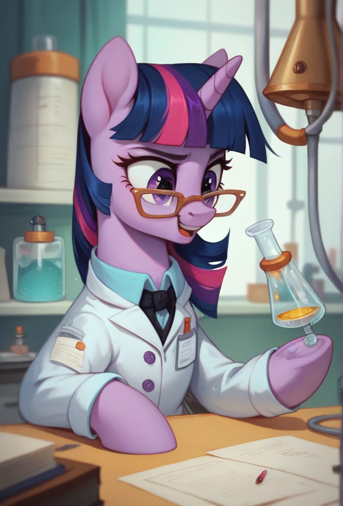 (score_9), (source_pony), (solo), (alicorn), ((anthro starlight glimmer fusion twilight sparkle:1.1)), (librarian dresacing you, sexy, smiling, , long Messy hair, anatomically correct, night garden, standing near fountain, big breast, half body, anime art style