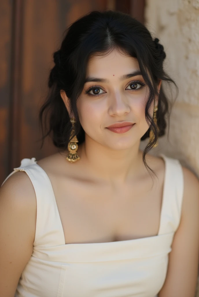 perky big sized tits, looking at viewer, holi color festival, color spread on her dress, and on face pink and yellow color, portrait, hyper detailed, detailed face, full body image
