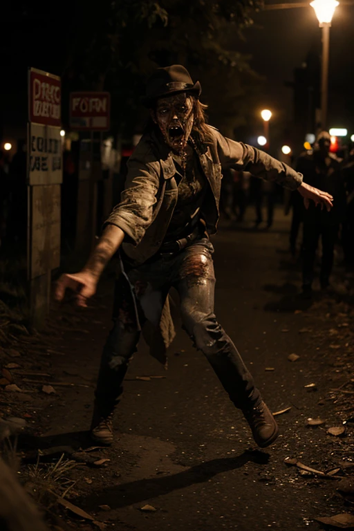 A female zombie is walking