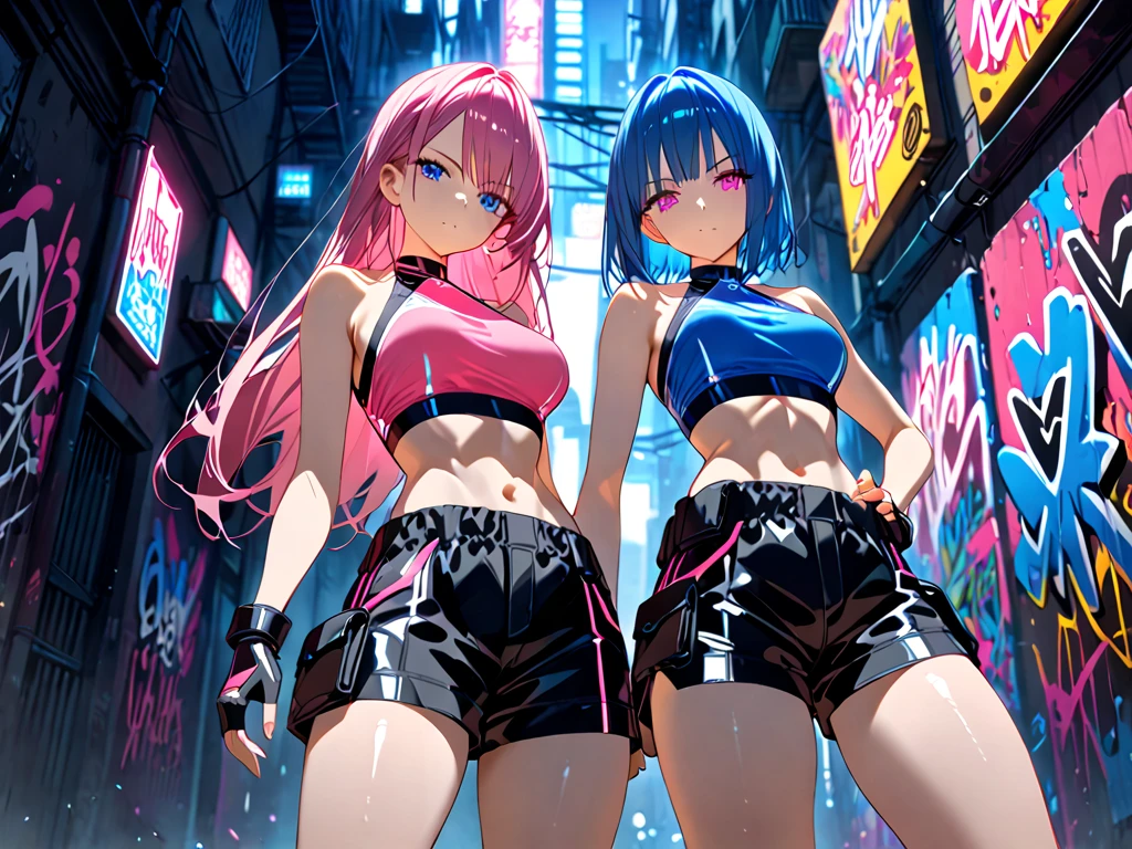 A pink haired Anime girl wearing sports bra and panties