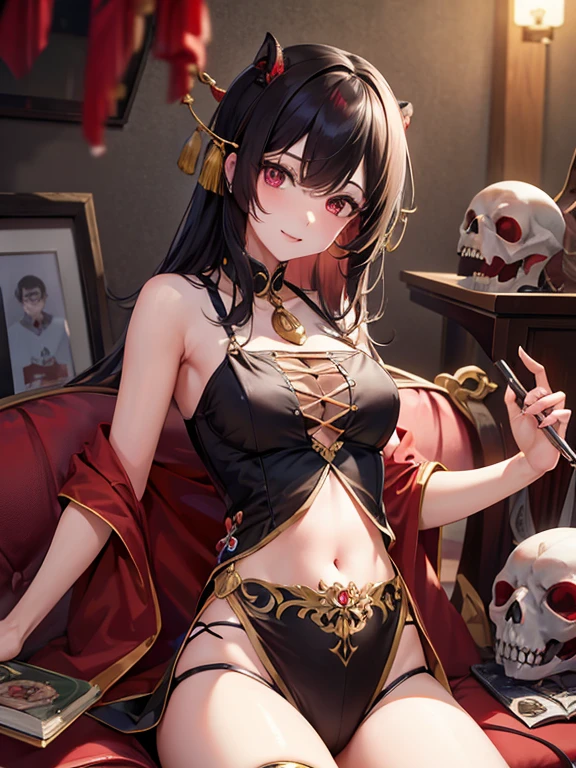 ((best quality)), ((masterpiece)), (detailed), 1girl, A woman with mysterious demonic powers,During a break,Very attractive,She is a very beautiful and healing woman.。Otherworldly Adventure