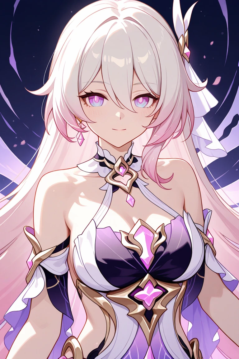 Emilia princess from Re:Zero kara Hajimeru Isekai Seikatsu, half elf, ((gorgeous white and purple elegant silk wedding dress, holding a bunch of clematis, silk accesory, veil, silver necklace, diamond ring, flower earring, belt, collar, silver crown, white silk legging)), grace hair style, garden background, ((perfect body shape, small breast, empress and forzen aura, flower and feather flying effect, detailed skin, silver and light purple pupil)), heavy make up, best quality anime 4k wallpaper quality, extreme eye and body detail, energetic girl, spirit around, high resolution , masterpieces