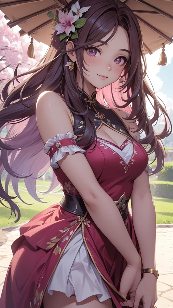 (best quality,4k,8k,highres,masterpiece:1.2),ultra-detailed,(realistic,photorealistic,photo-realistic:1.37),acrylic painting,beautiful Brazilian model in a uniform outfit red and gold with downy hair,beautiful Brazilian model with extremely colorful brown hair and detailed facial features,beautiful Brazilian model standing in a beautiful garden surrounded by a starry sky,pink hair,beautiful Brazilian model wearing a vibrant rose pinkl and gold uniform outfit,beautiful Brazilian model with intricate accessories,cat ears, ,beautiful Brazilian model with long flowing twintails,beautiful Brazilian model with bright brown eyes and rosy lips,beautiful Brazilian model with a joyful expression,beautiful Brazilian model in a dynamic pose with cherry blossoms falling around her,beautiful Brazilian model surrounded by colorful flowers and butterflies,beautiful Brazilian model's school uniform outfit adorned with cute bows and lace details red and gold,beautiful Brazilian model with an enchanting smile,beautiful Brazilian model with soft, pastel-colored shading,beautiful Brazilian model with a magical glow illuminating her,beautiful Brazilian model in a picturesque setting with a winding path leading to a magnificent castle,beautiful Brazilian model with a fairytale-like background,beautiful Brazilian model with a soft, dreamy atmosphere,beautiful Brazilian model with a subtle bokeh effect,beautiful Brazilian model standing under a sunny sky,beautiful Brazilian model with a warm, golden sunset in the background,beautiful Brazilian model surrounded by twinkling stars and colorful nebulae,creating an ethereal and captivating artistic masterpiece, sitting down, facing camera, uniform outfit genshin