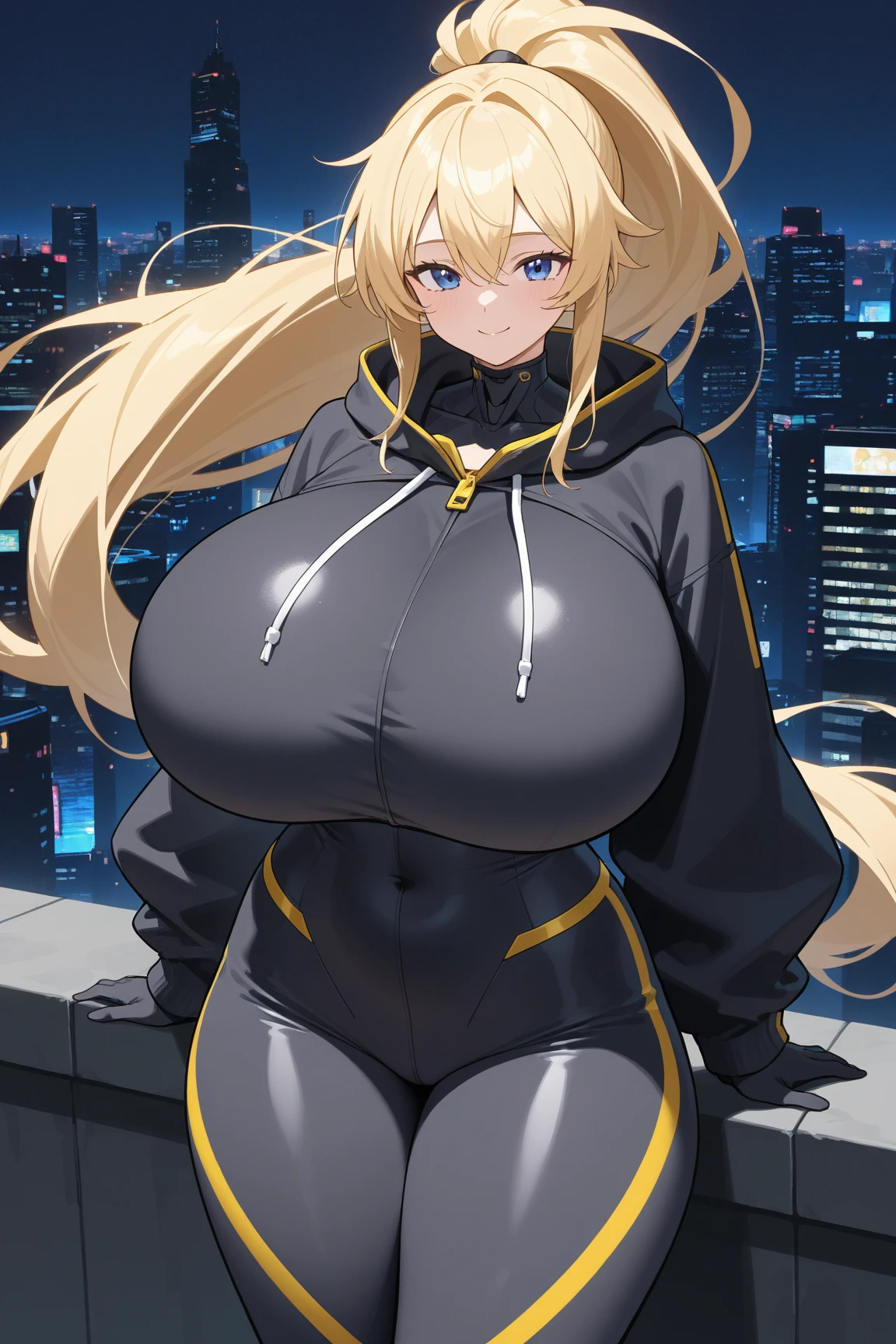 1个Giant  Girl, Blonde hair, long whitr hair, Thick lips, a pink eyes, humongous large , light ssmile, Be red in the face, nose Be red in the face, Indoors, Bedrooms, Chopping, Crop top, shorter pants, view over city, pastelcolor, Era, The city of cyberpunk, Permanent, cow boy shot, from below, raining night, hoody, centered portrait, Thigh thick, Raise your legs, egirl aesthetic, a plant, Japanese cartoon, advantage, ssmile, Thigh thick, Wide , Willow waist, Hourglass figure, Bimbo,  cat headphones