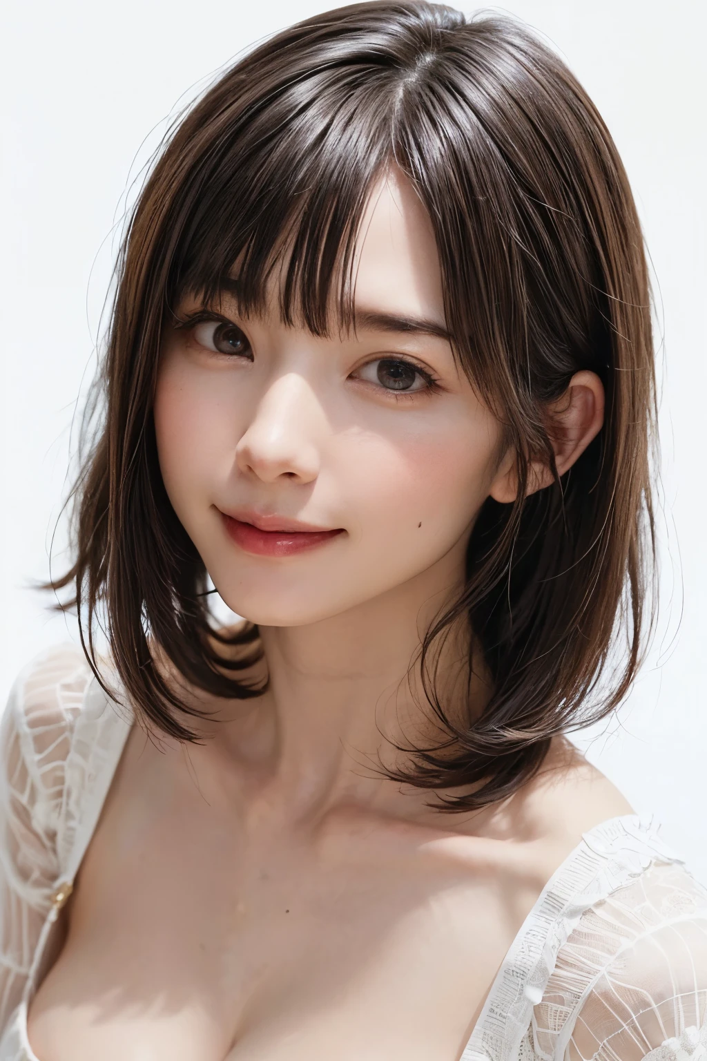 (software:1.8、masterpiece, highest quality),1 girl, alone, hyper Realistic, Realistic,Realistic, Looking at the audience, Light blue eyes:1.4,Brunette Short Bob Hair with highly detailed shiny hair, bright red clothes:1.4, Lepangas:1.4), Mouth closed, Upper Body、big chest eye、eyelash、{Huge|big chest|Huge|Mega} whole :2, Chest cleavage:2、(((Add highlights to the eyes:1.4、big chest eye、Short Bob Hair、Glowing Skin:1.4、Looking at the audience、She is very beautiful and cute、Show me your ears、Beautiful long neck、smile、Close your mouth and smile、Bangs and beautiful teeth)))、Ideal body type、((beautiful, Blank green background:2、Simple, Blank white background:2、Very simple white background:2))、Beautiful long neck:1.4、(({Huge|big|Huge|Mega} chest, Chest cleavage:2))、(((Portraiture:2、Face close-up:2、Face close-up:2)))、Perfect Anatomy