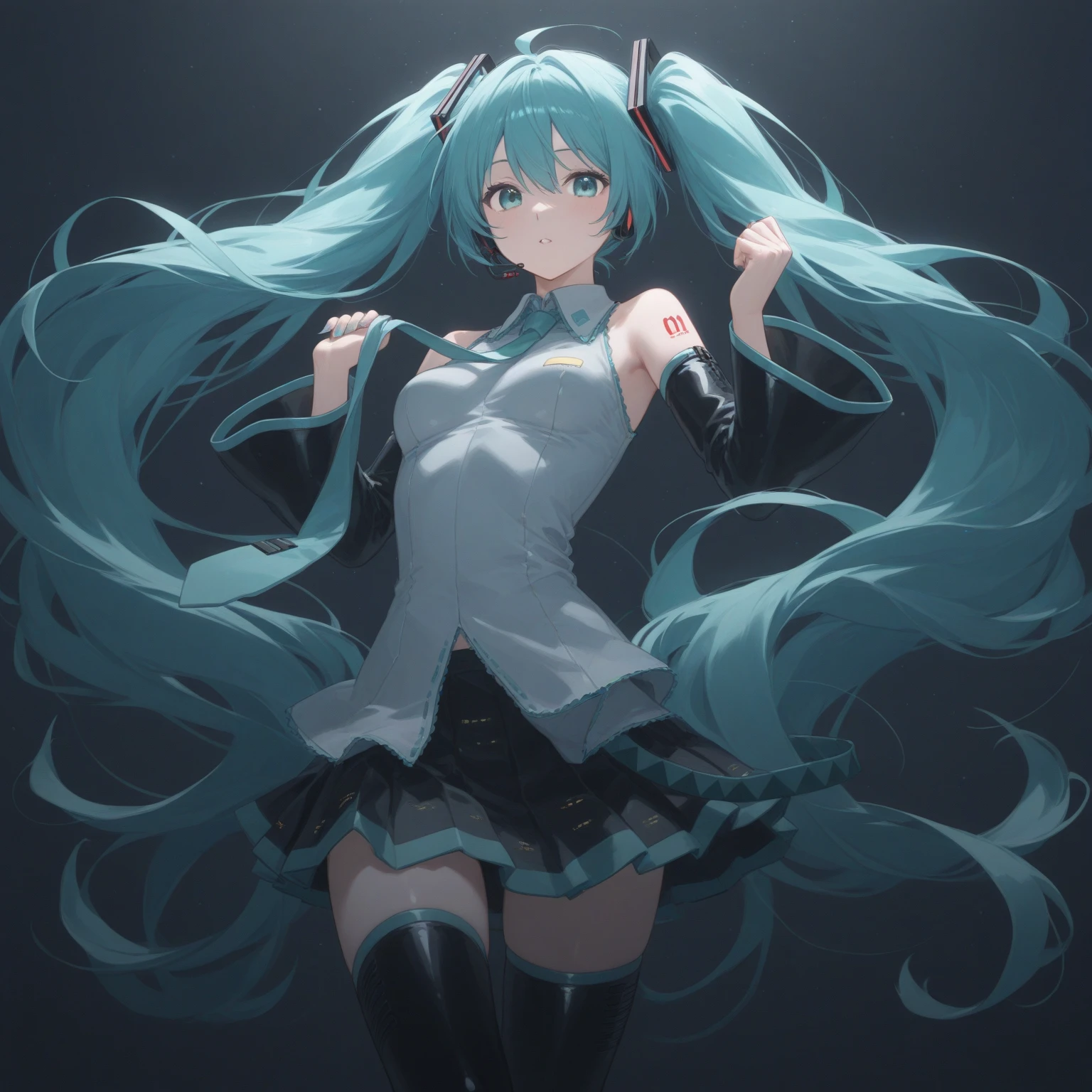 Hot Hatsune Miku, mini skirt, very cute, very shame, silver eyes