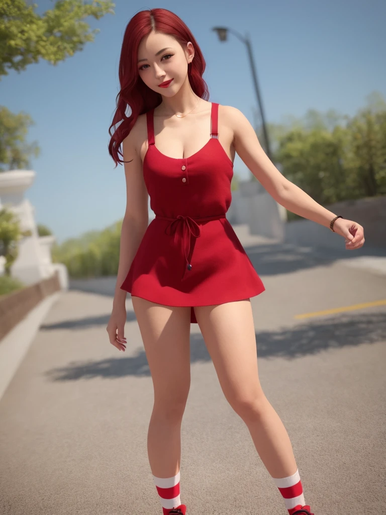  
A sexy beautiful realistic woman, posing for a picture, in a lake, wearing short tight dress, long hair, perky breasts, majestic curves, high quality image, realistic background

