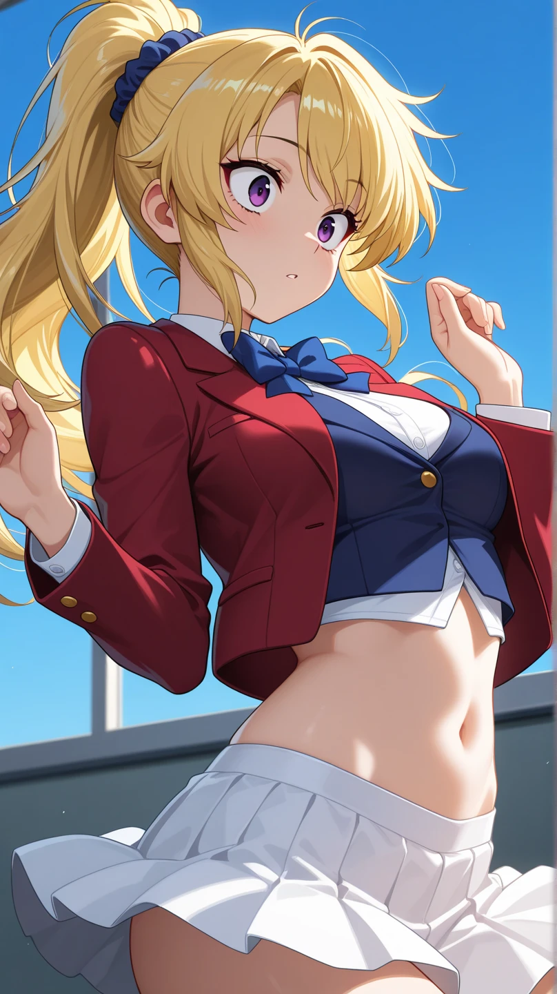 (masterpiece, highest quality:1.2), 1 girl, alone, Are standing_Split, full body, jk, medium breasts, long hair, looking at the viewer, long hair, smile, blue gym pants, ,gymnastics shirt,short sleeve,(white pantyhose), Supergirl costume at the gym、Expose more skin、evil woman、underboob、manipulate the flames、dark heroine、Erotic、underboobを出す、mini skirt、All have big breasts,Expressing superhuman strength、Lighten the barbell々Lifting