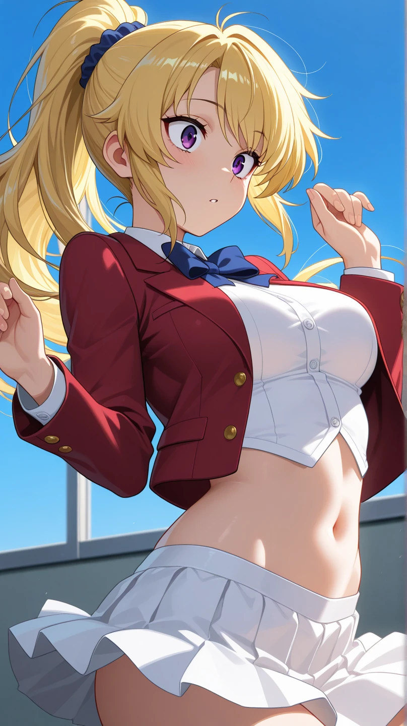 Akai_haexisto, 1 girl, breast, long_head发, Virtual_Youtuber, blonde_head发, underwear, underwear, big deal_breast, Outdoor activities, Very_long_head发, alone, pink_underwear, navel, blush, armpits, head发_decoration, sky空, one_side_up, shorts, cloud, watching_exist_audience, sky, arm_exist后面_head, Bangs, blue_sky空, ribbon, sling, Heart_head发_decoration, blue_Eye, Areola_slip, Red_ribbon, sweexist, arm_up, topless, head发_ribbon, Heart, bird, broke up_lips, Open_fly, short_shorts, strength_Wire, No_shirt,