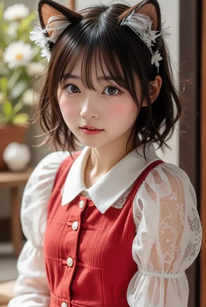 ((sfw: 1.4)), ((sfw, Lolita fashion, 1 Girl)), Ultra High Resolution, (Realistic: 1.4), RAW Photo, Best Quality, (Photorealistic Stick), Focus, Soft Light, ((15 years old)), ((Japanese)), (( (young face))), (surface), (depth of field), masterpiece, (realistic), woman, bangs, ((1 girl))