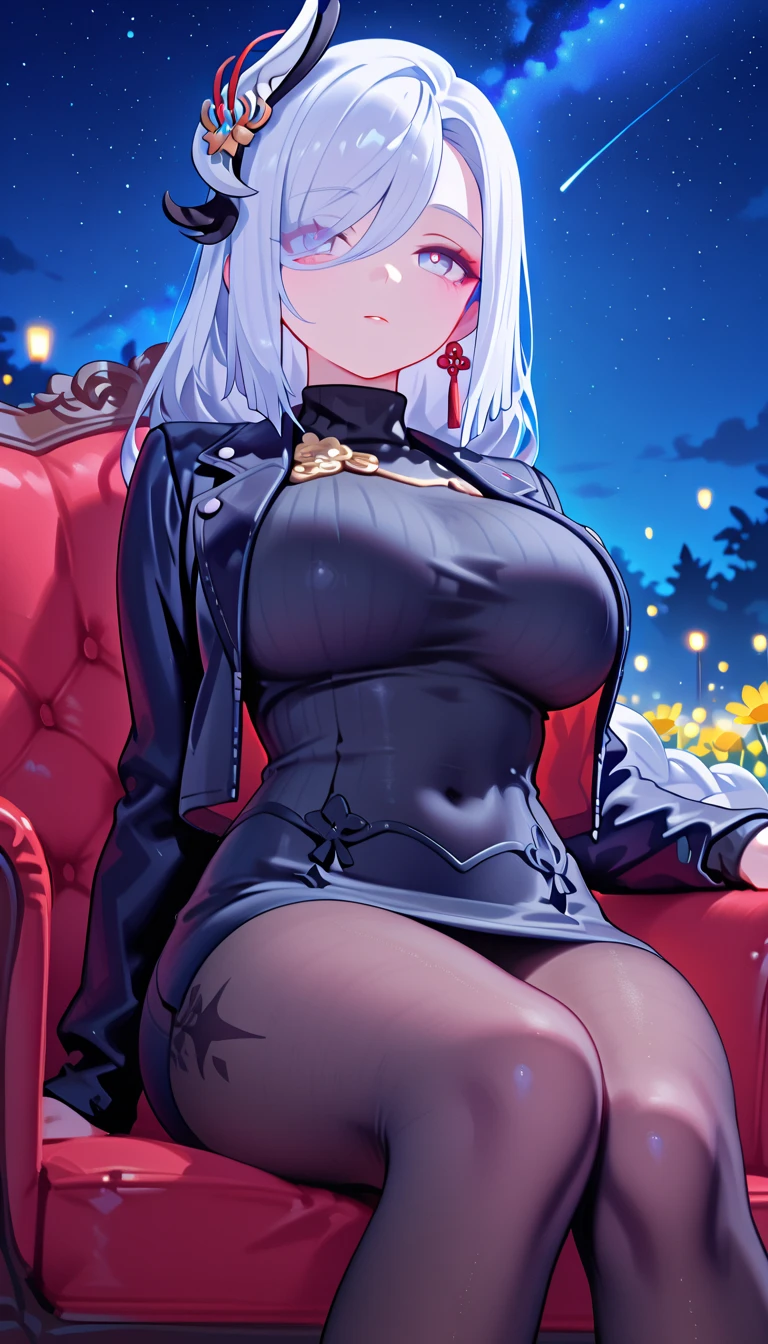 A girl crawls in a park at night,Clear sky in the background. Park benches and soft lighting, Rear photo, (Side photography), looking back at the viewer, (Masterpiece), ((Ultra-detailed)), (Highly detailed), (Expressionless), (Best quality: 1.2), 8K, hdr, A high resolution, absurderes: 1.2, Object perspective, Blurred background, Bokeh: 1.1, Lens flare, (vivd colour: 1.2), High quality texture, Detailed texture, High-quality lighting and shadows, a face with perfect proportion, full bodyesbian, Mature and excited body, Detailed skin texture, vibrant, pale and radiant skin, natural saggy breasts, gigantic bosom: 1.5, High waist, Narrow waist: 1.3, Wide hips, Full buttocks, Detailed beautiful face, (PureErosFace_V1:1.3)(Ulzzang-6500:0.4) Detailed beautiful eyes, Symmetrical eyes, Perfect eyes, Seductive eyes, Beautiful nose, High nose, Clear blush, Detailed lips, Earrings, hoop earings, necklace, jewelry, Sapphire heart necklace, Silver-toned high-heeled sandals, Seductive expression, Smile, Perfect hands, Delicate and beautiful fingers, Detailed beautiful legs, photo-realistic hair, detailed hairs, (Silver dress, Red dress, Blue dress), Chisato Nishiki, Long hair, Blonde hair, (Red eyes: 1.5), Hair ribbon, Bob cut, Red hair ribbon,),Huge breasts,Japan goddess,Blush,