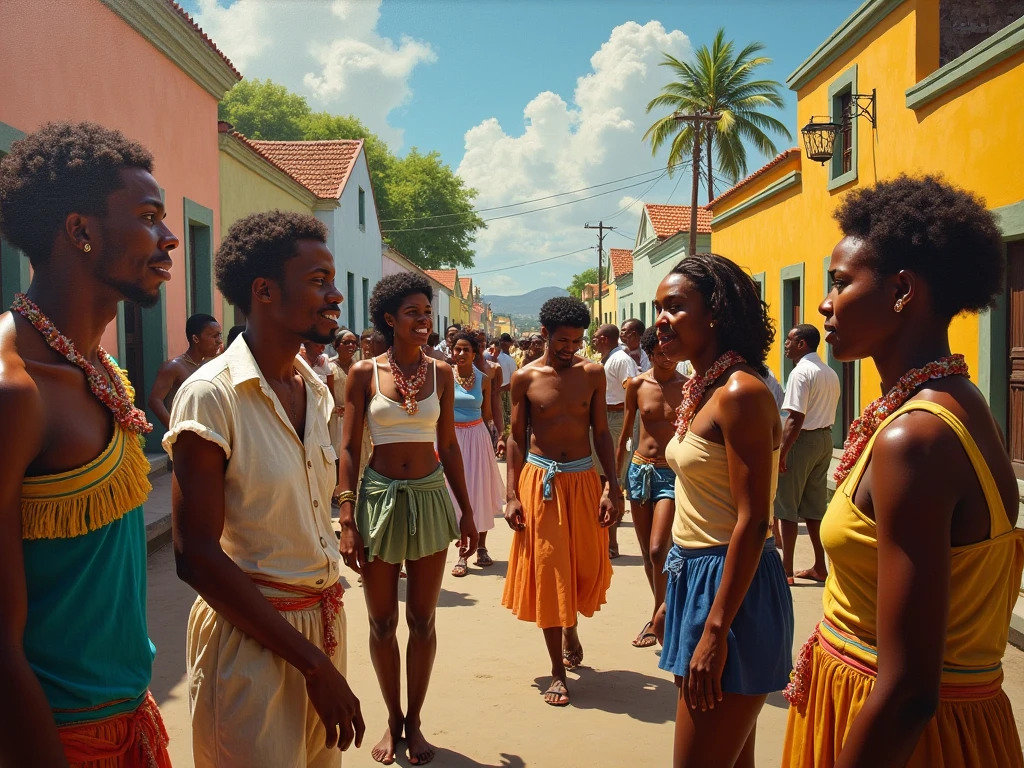 GROUP OF PEOPLE CONTAINING SLAVES, FREE PEOPLE, WOMEN AND A CITY IN RIO DE JANEIRO IN THE FIRST REIGN