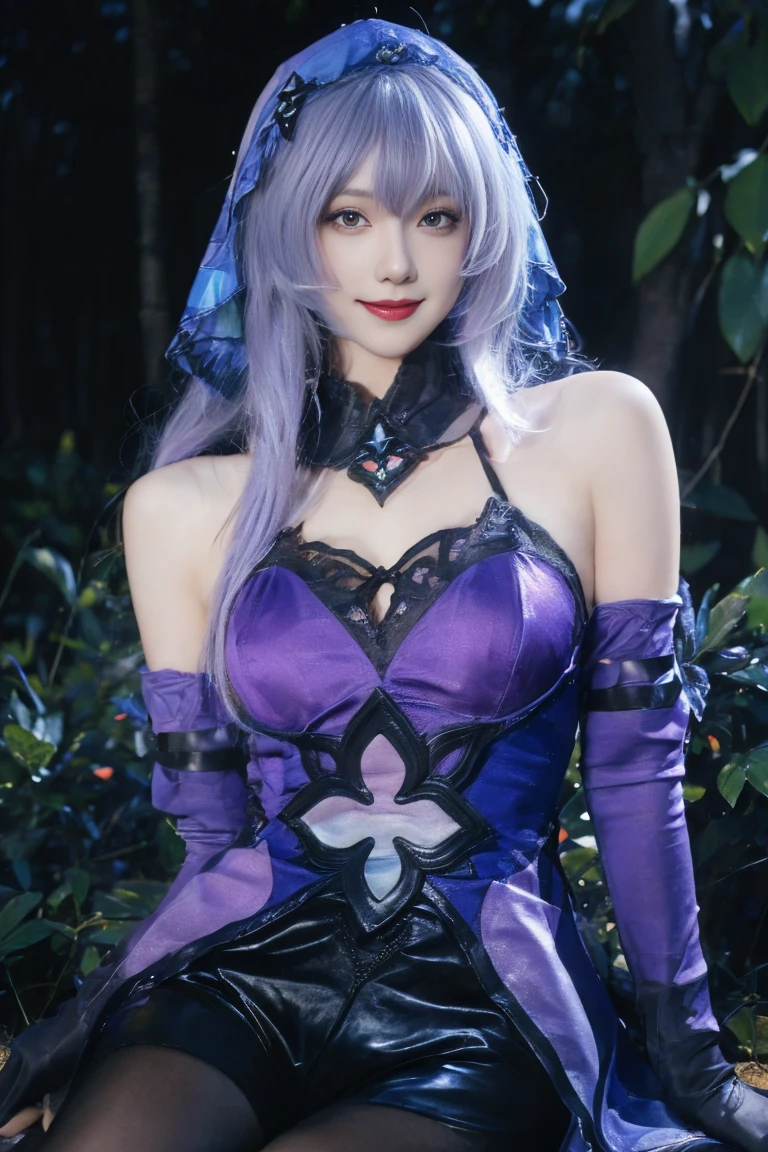 sexy Thai model who controls poison、beautiful smile、lipgloss、intense makeup、look at the camera、full body Esbian、、sparkling poisoned flower costume、、、、shiny sparkling multicolor hair、secrete poison、skull hair accessories、fishnet tights、shiny sparkling dark magic forest background