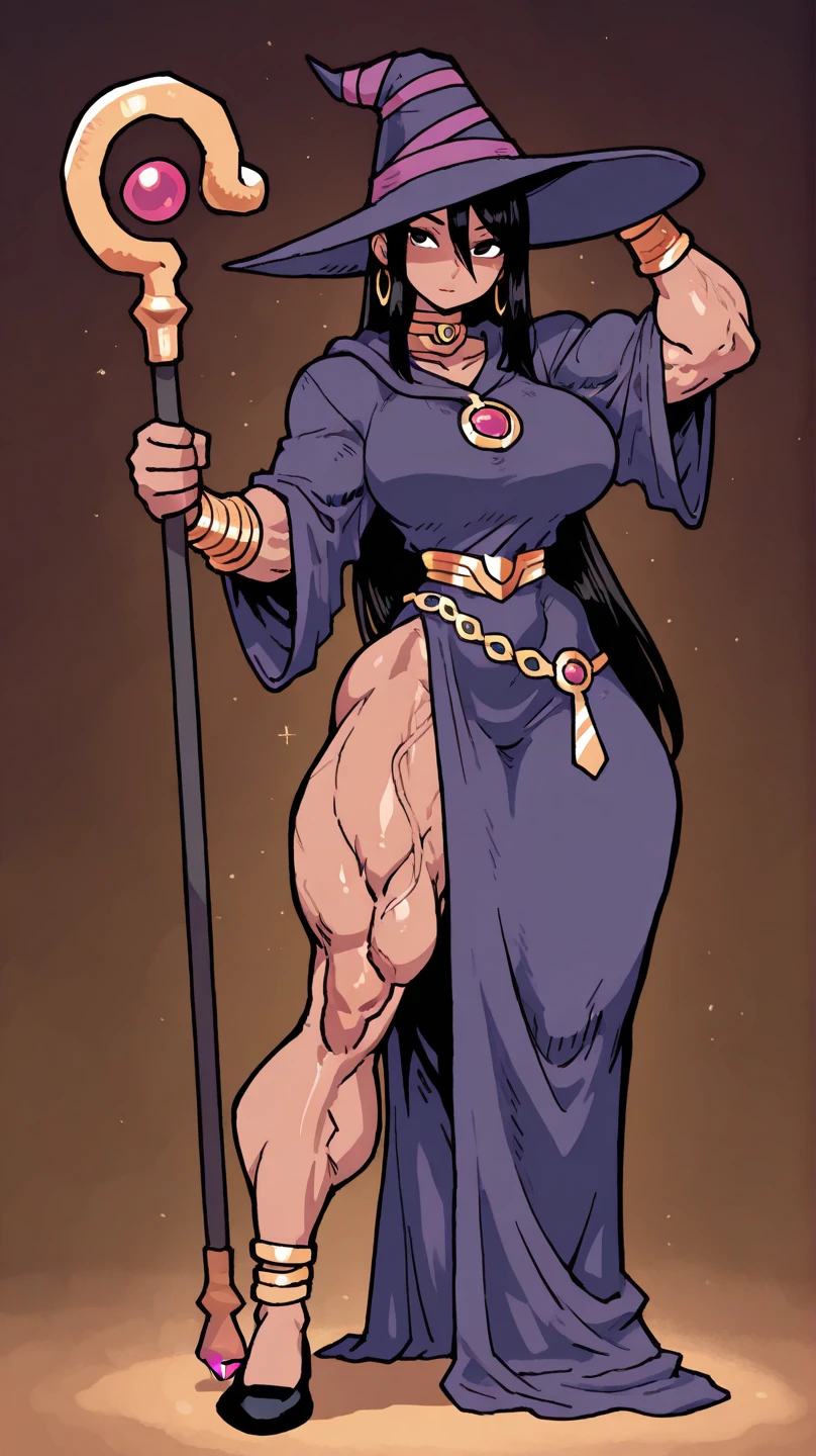 a shadow wizard wearing a purple robe and has nice thick thighs, female, wearing dollar sign Jewlery, slutty, sexy