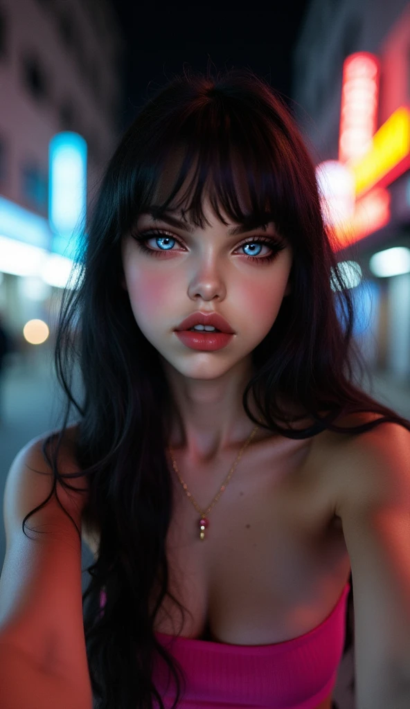 18 year old Sarah Hyland, (((naked))), (((standing in a crowded fair))), shy, worried, hiding, ((face blushing)), (((hands between legs))), (minimal jewelry), choker, ((embarrassed pose))