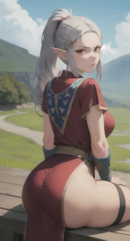 There's an elf (Arshes No de Bastard) ultra thin bikini, elfa adulta de 30 anos, Morena, marrom (Kyra gostosa garota sexy), (Camgirl), (onlyfans) posando sob um arco de pedra arruinado, Ancestral ruins, covered by vegetation and vineyards, Aztec Ancient Ruins, cinematic natural light, dust particles in light, Bottom view, Bottom viewing angle, olhar de baixo para cima, olhando de baixo, close de baixo, MULHER SEXY, sensual, provocador, cabelos escuros, hair with a long braid over the chest, smaller braids on the head, cabelo cinza escuro |, olhar sexy provacante, olhos verdes, branca, sarda no rosto, realista, boca entreaberta, sensualidade ao extremo, Seios enormes (Oppai), massive breasts, seios grandes soltos (Latina Jennifer Mendez adult video 1 8 years), seios arredondados, seios grandes (Angela White) com pintas, sardas, Fundo, sardas no peito, piercing na barriga, barriga sexy, barriga levemente marcada, Fofa, sexy :8, A partir de 8 K fosco, sexy look at the camera, Ultra thin white bra, molhado, transparente, pose atraente, ultra thin bikini, tanga amarrada na cintura, Branco, bikini squeezing breasts, seios explodindo, bicos duros, mamilos endurecidos, enrijecidos, Excitado, lascivo, provocador, corpo sexy, quadril largo, coxa grossa, Pose sexy, Realistic bikini, corpo perfeito, 4k], Tiny white bra, 4 mil ], Sling bikini, realista, perfect  lighting, contraste perFeito, sombra,Bottom view, camera from below, realista, filtro escuro, profundidade, 4k